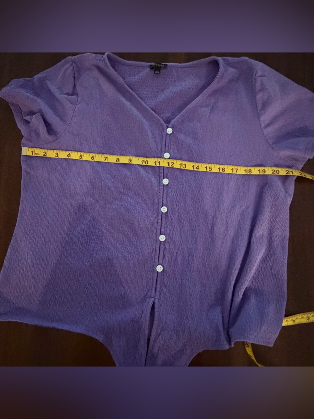 Talbots Purple Short-Sleeve Button Front Tie Hem Top - Picture 3 of 7